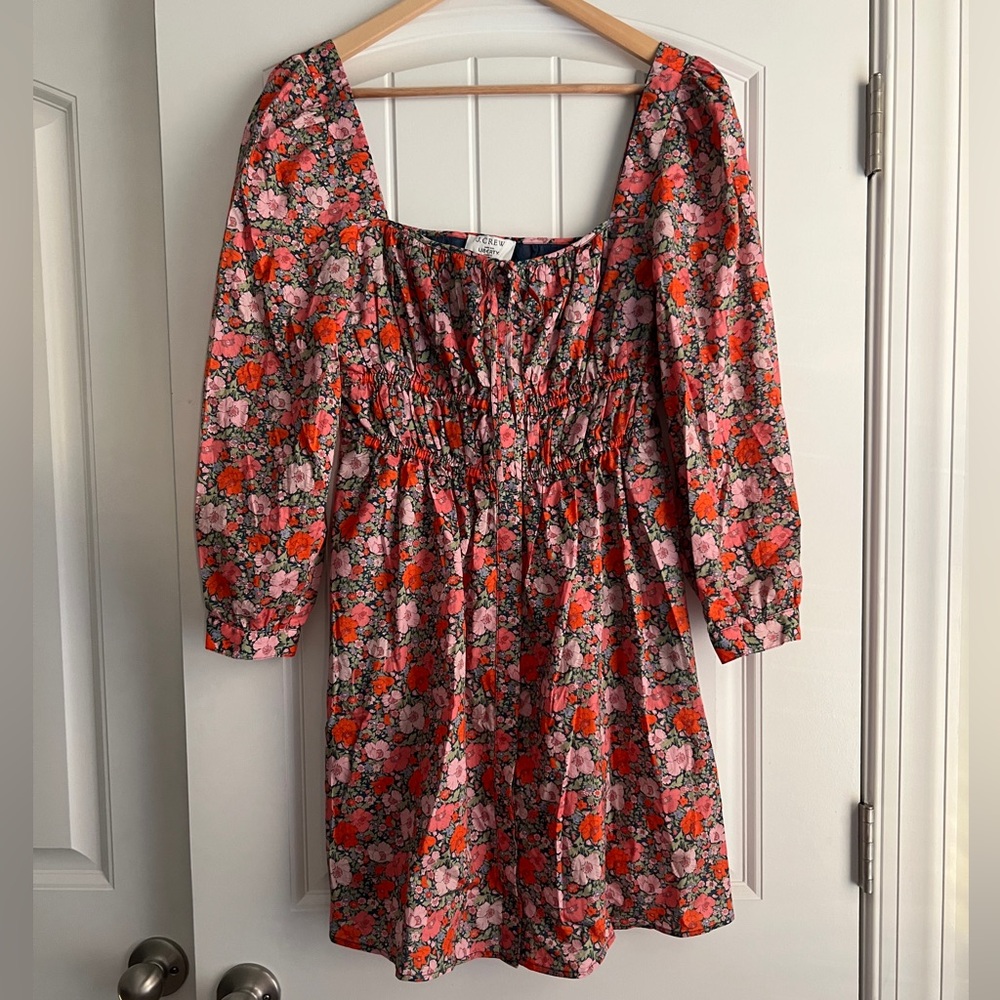 J.Crew x Liberty pink floral ruched mini dress. - Picture 2 of 9